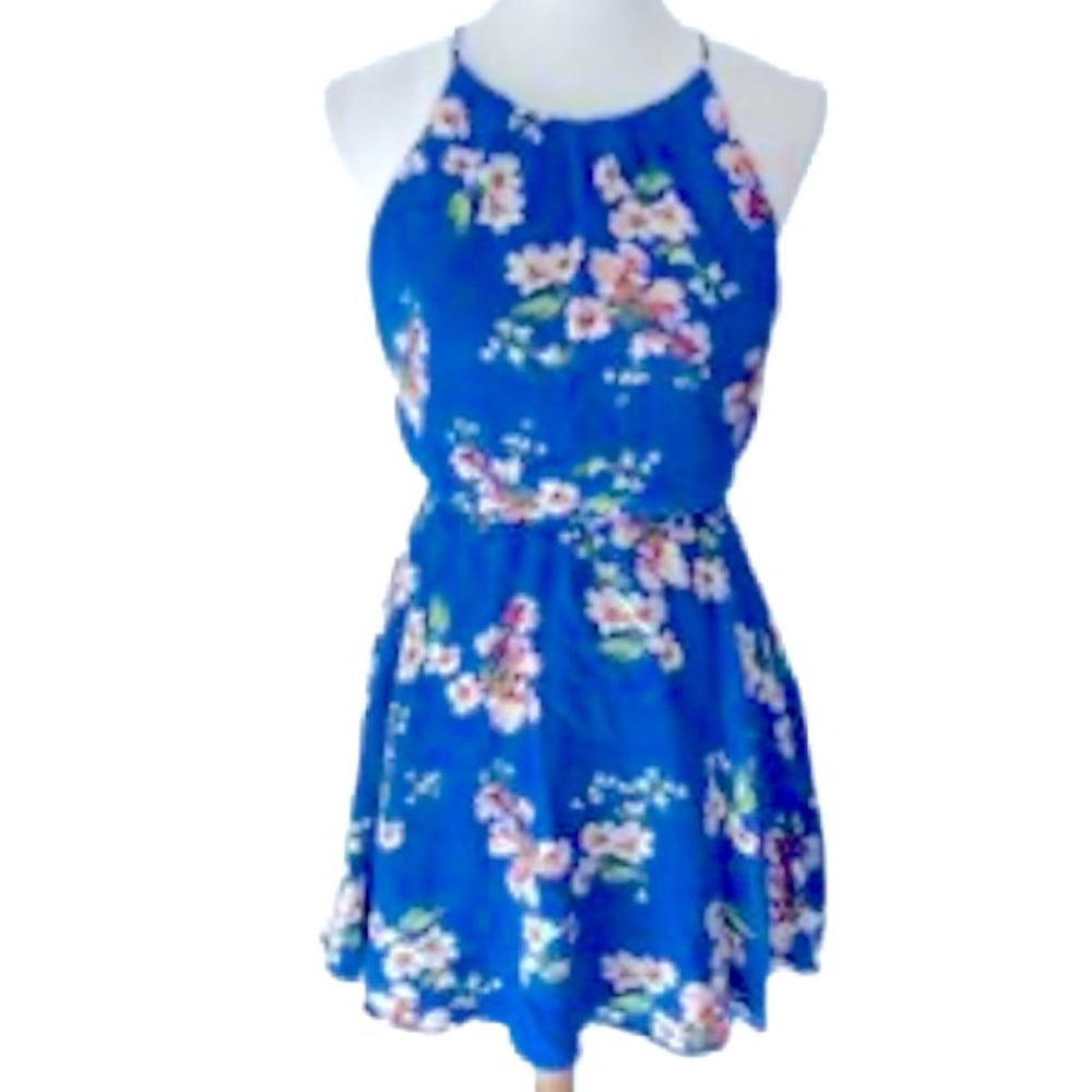 BE COOL Vibrant Blue Fully Lined Sundress With Floral Print Size L